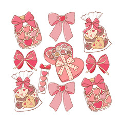 Valentines Gift Vector, Hand Drawn Valentine Treats Doodle, Trendy Valentine Chocolate Design Vector