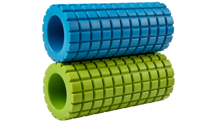 Feel good again: Blue and green foam rollers for muscle recovery and deep tissue massage, ideal for fitness, yoga, and rehabilitation therapy

