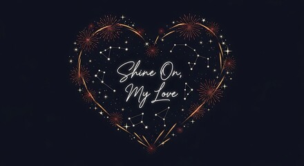Shine On My Love Heart Shaped Sparkle Design on Dark Background.