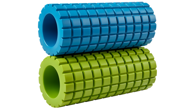Feel good again: Blue and green foam rollers for muscle recovery and deep tissue massage, ideal for fitness, yoga, and rehabilitation therapy