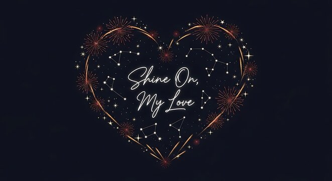 Shine On My Love Heart Shaped Sparkle Design on Dark Background.