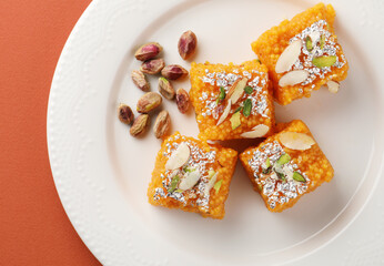 Indian sweets,  burfi
Indian Sweet Motichoor  burfi