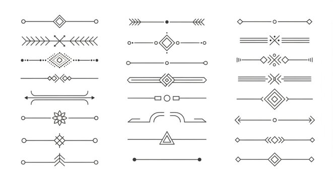 graphic dividers and borders set, minimalist design, black line art, digital illustration, flat layout, creative vector elements