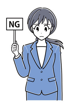 NGの札を持つスーツのOLさん（上半身・シンプル）