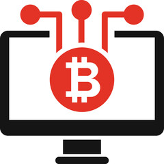 Digital Monitor Displaying Bitcoin Symbol with Red Connections on Transparent Background