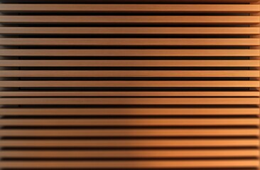 close-up of horizontal wooden slats on a slatted wall bathed in warm sunlight casting soft shadows and creating a calming rhythmic geometric pattern