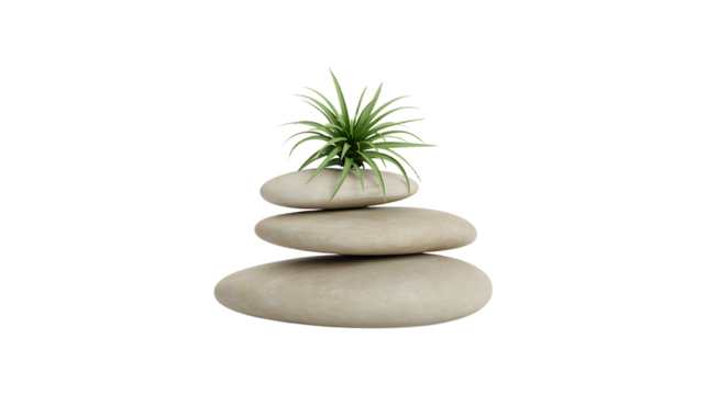 A balanced stack of four smooth white oval shaped stones carefully piled one on top of the other in perfect equilibrium isolated on transparent background 