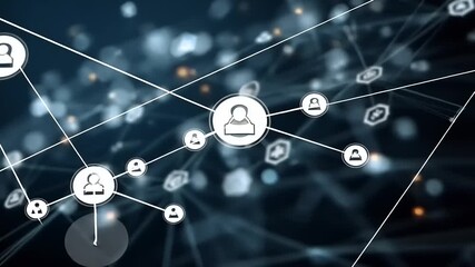 Digital network connection illustrating data flow between users and services with glowing nodes - Powered by Adobe