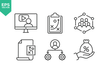 Fototapeta premium Set Of Global Business Icons. Outline Symbols Elements Collection.