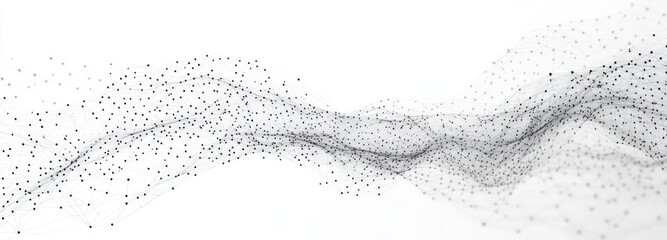 Flowing network of interconnected dots and thin lines forming an ethereal monochrome mesh wave conveying calm futuristic motion