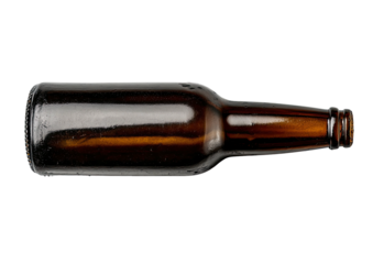 Empty, brown glass beer bottle lying horizontally