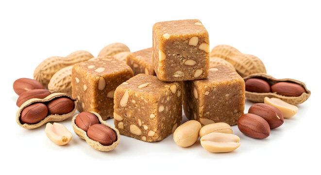 Peanut candy cubes and peanuts