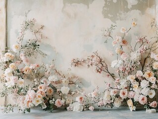 Elegant Floral Arrangement against Textured Wall for Wedding Decoration