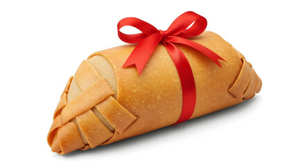 Pastry wrapped like a gift with a red ribbon