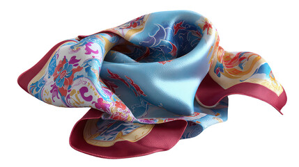 Colorful silk scarf abstract pattern isolated on transparent background