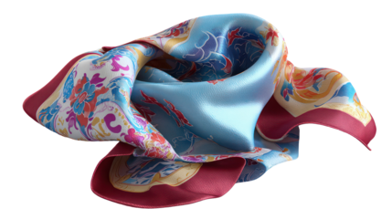 Colorful silk scarf abstract pattern isolated on transparent background