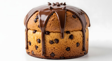 Chocolate chip panettone cake with chocolate glaze