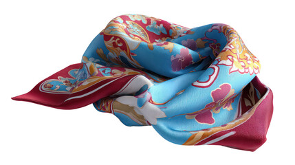 Colorful patterned silk scarf isolated on transparent background