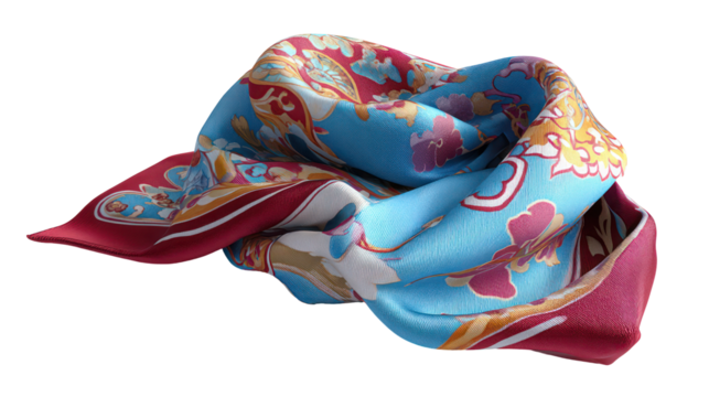 Colorful patterned silk scarf isolated on transparent background - Powered by Adobe