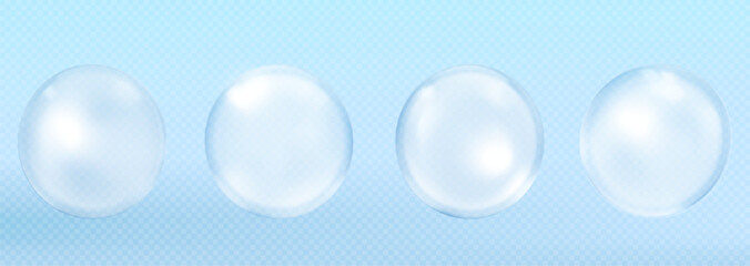 Collagen serum bubbles on blue background. Cosmetic essence. Concept skincare cosmetics solution. Vector realistic illustration