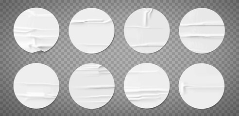 Vector realistic illustration of white round stickers on a transparent background.