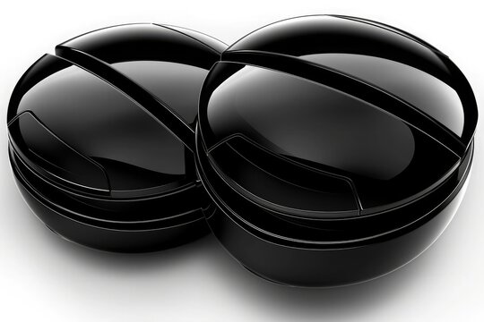 Black coffee bean-shaped food packaging design with glossy and matte finish on white background