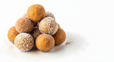 Stack of sweet round cakes covered in coconut and sugar