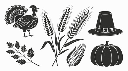 Thanksgiving Icon Set – Black and White Silhouette