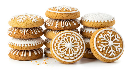 Stack of decorated gingerbread cookies with white icing