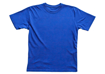 Bright blue t-shirt, flat lay, crew neck, simple style