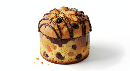 Panettone with chocolate drizzle and dried fruit