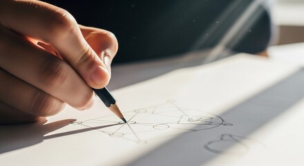 Hand sketching with pencil on white paper, creating art.