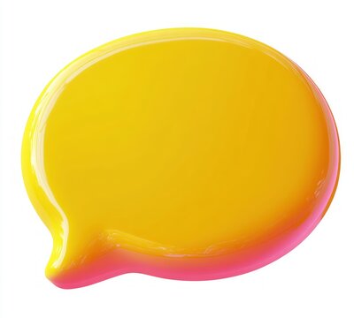 glossy yellow speech bubble with pink rim on white background, playful cheerful 3d chat icon