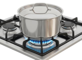 Modern Gas Stove Cooking with Stainless Steel Pot