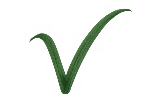 Green check mark symbol formed by a plant leaf, illustrating environmental concepts like organic growth, health, and validation