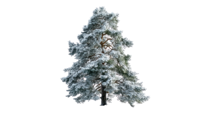 Snow covered evergreen tree isolated on transparent background
