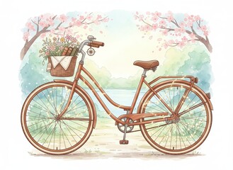 Fototapeta premium Vintage bicycle with pink sakura flowers