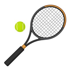 A stylized image of a tennis racket and a bright yellow tennis ball, floating against a clean white backdrop
