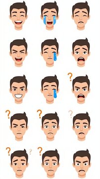 Pixel Art Man Expressing Various Emotions With Question Marks Animation