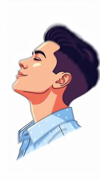 Pixel Art Man Head Profile Looking Up Blue Shirt Peaceful Expression