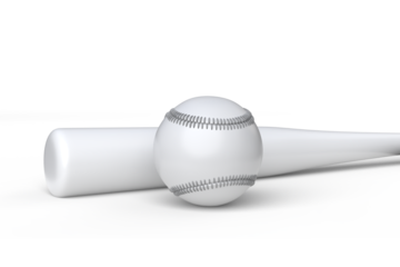 3D Baseball wooden bat and ball with line of red lace stitches mockup, isolated. Perfect for sports promotions, athletic branding, team posters, training materials, baseball-themed