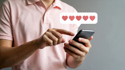 Get instant love online with a sleek smartphone and heart notifications, perfect for social media engagement and vibrant digital marketing campaigns