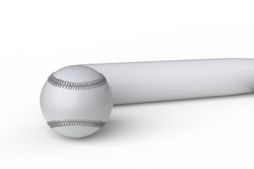 3D Baseball wooden bat and ball with line of red lace stitches mockup, isolated. Perfect for sports promotions, athletic branding, team posters, training materials, baseball-themed