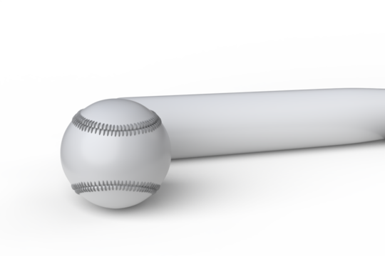 3D Baseball wooden bat and ball with line of red lace stitches mockup, isolated. Perfect for sports promotions, athletic branding, team posters, training materials, baseball-themed