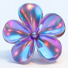 Fototapeta premium iridescent metallic five-petal flower sculpture with glossy reflective surface and vibrant blue purple pink gradients conveying a futuristic whimsical mood