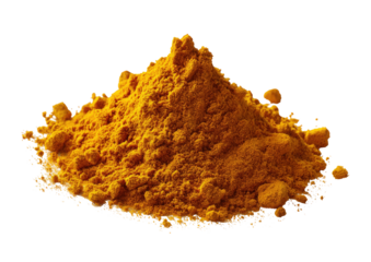 Mound of bright golden-yellow fine spice powder on black