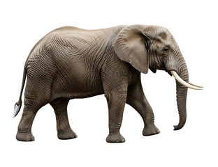 Fototapeta premium Majestic African elephant with large tusks walking sideways isolated PNG with Transparent Background