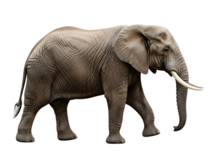 Majestic African elephant with large tusks walking sideways isolated PNG with Transparent Background