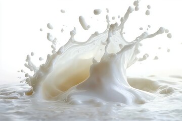 close-up of white milk splash with suspended droplets and creamy waves conveying freshness and dynamic energy