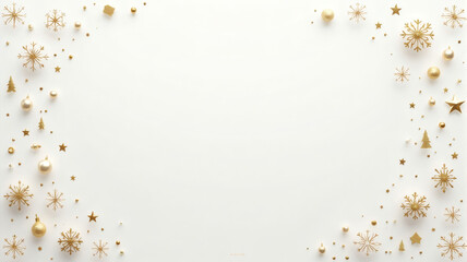 Obraz premium Golden Winter Snowflake and Ornament Border on White Background